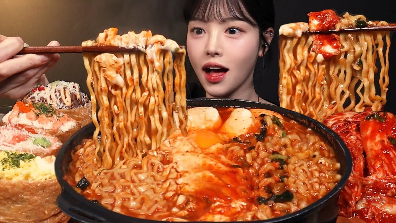 Spicy Soft Tofu Ramyun And Mega Sushi Mukbang Asmr