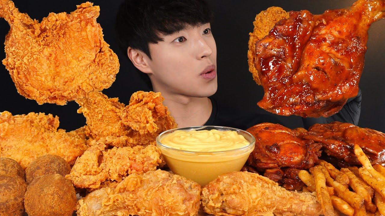 Asmr Mukbang Fried Chicken Jamaican Jerk Chicken French Fries