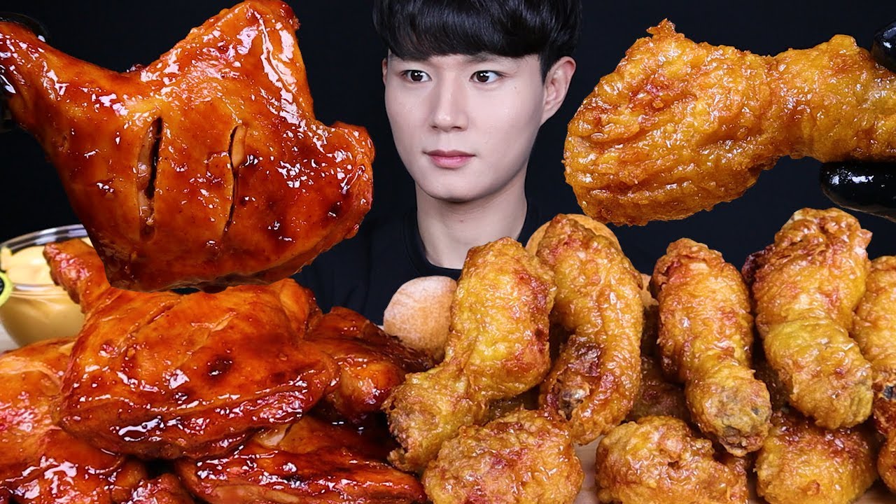 Eng Sub Asmr Sweet Fried Chicken And Spicy Bbq Chicken Eating Sounds Mukbang 치킨 먹방asmr Mukbang