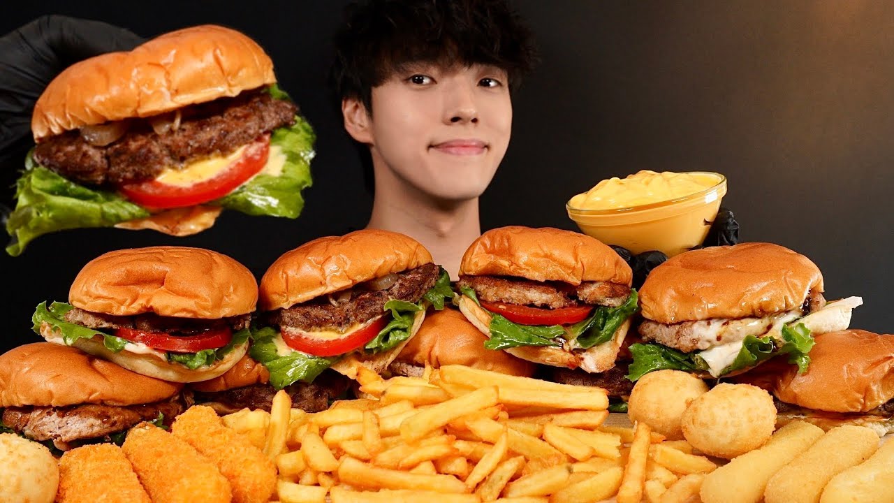 asmr-mukbang-handmade-burgers-french-fries-cheese-sticks-eating-sounds