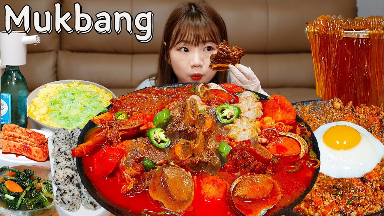 Sub Real Mukbang Spicy Braised Seafood Ribs Noodles Abalone