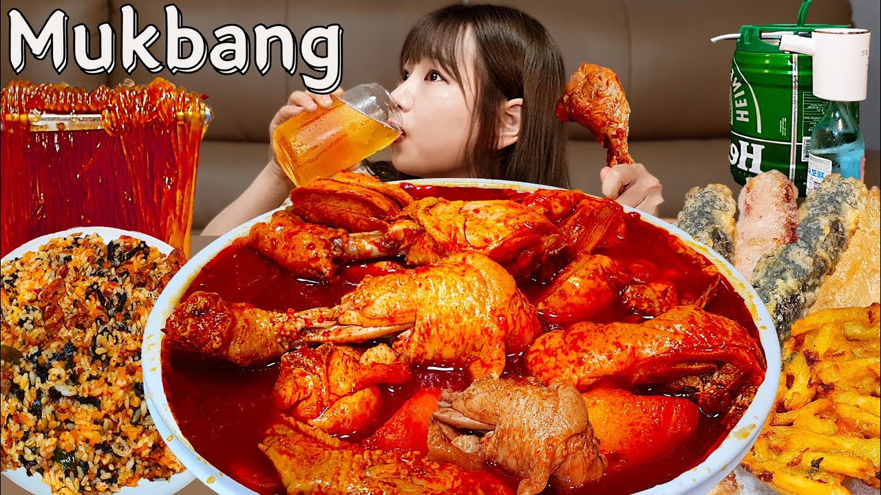 Sub Real Mukbang Spicy Braised Chicken Noodles Draft Beer Asmr