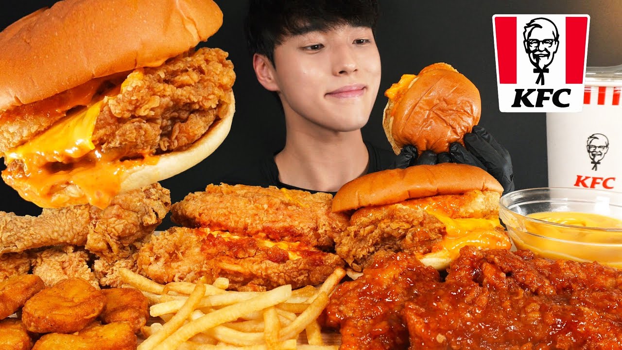 ASMR MUKBANG KFC CHICKEN & BURGER & CHICKEN NUGGETS & FRIES EATING SOUNDS